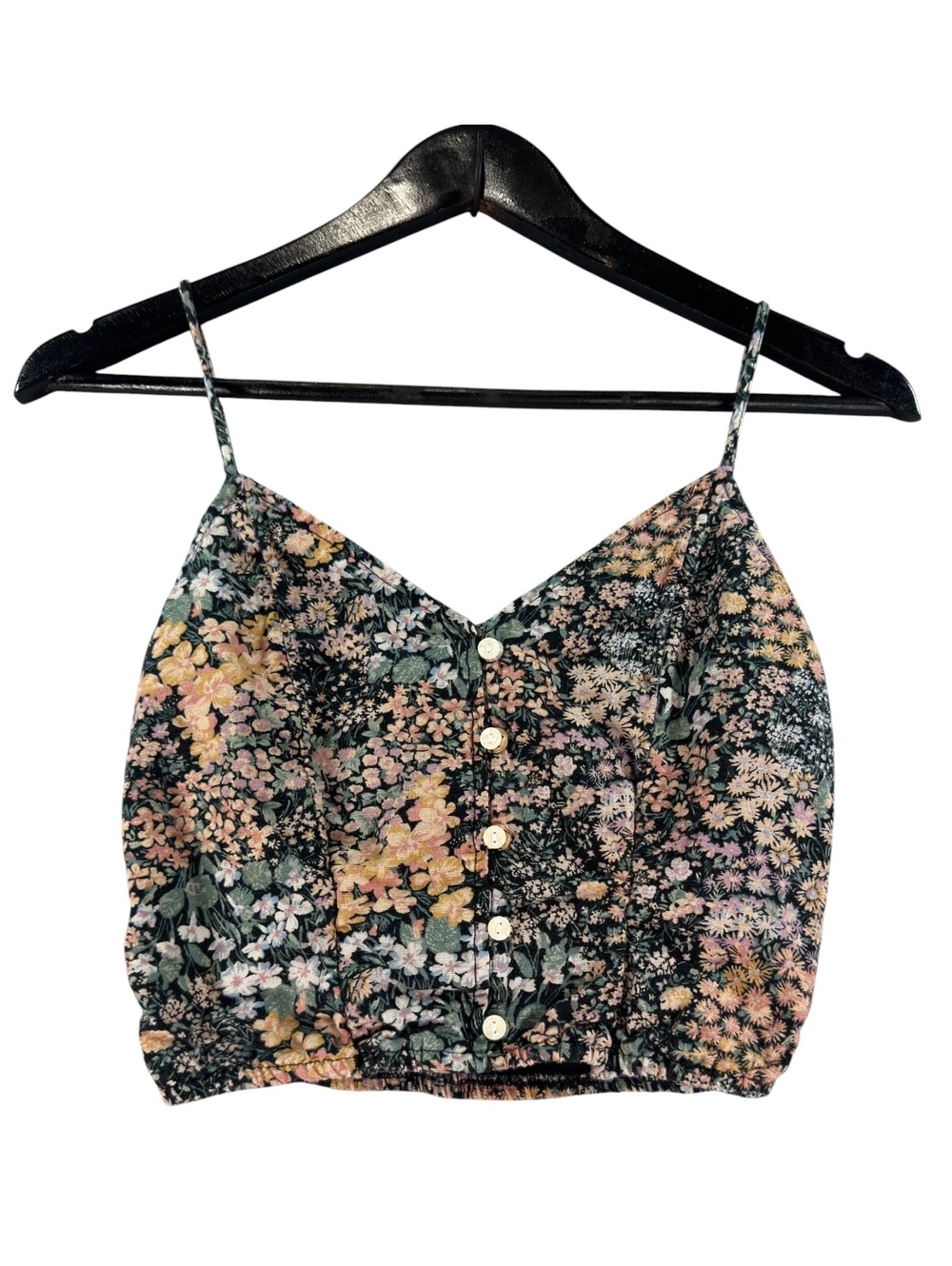 : American Eagle Floral Button Front Cami Crop Top Y2K Cottagecore